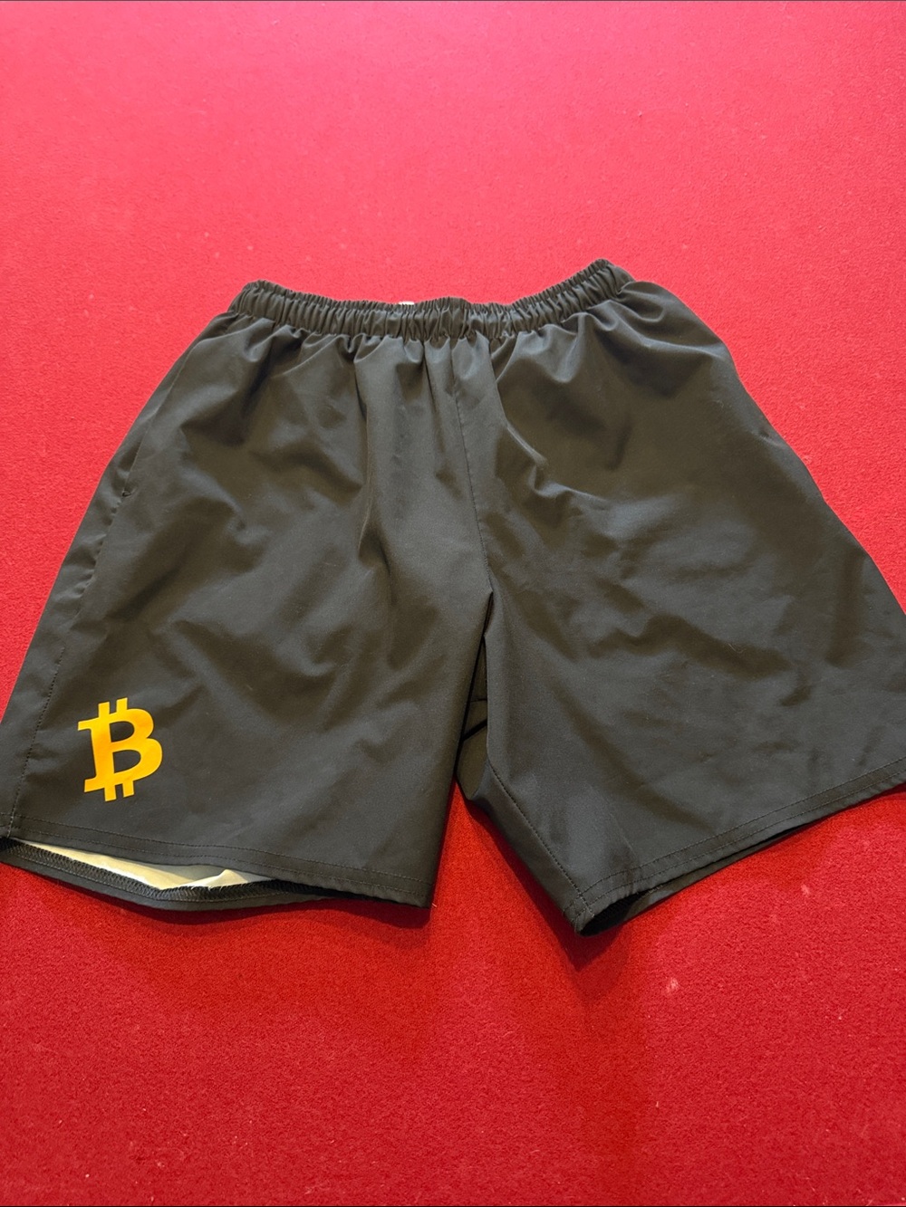 Men's Black Athletic Shorts with Yellow Bitcoin Logo